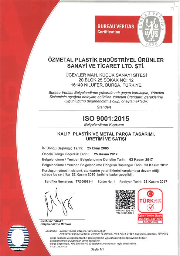 Özmetal Plastik ISO Belgesi